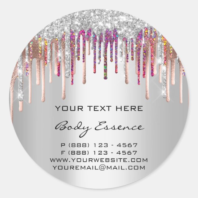 Makeup Holograph Drips Rose Silver Gray Holidays  Classic Round Sticker (Front)