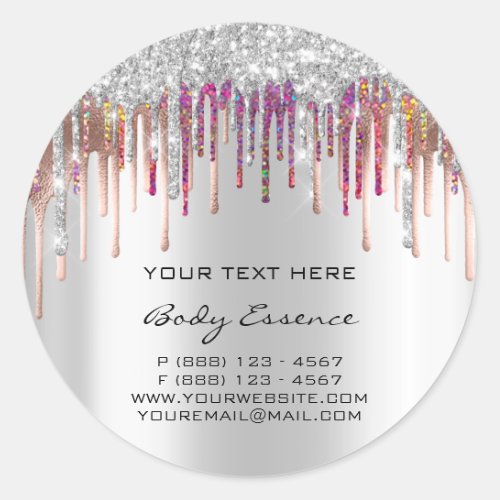 Makeup Holograph Drips Rose Silver Holidays  Classic Round Sticker
