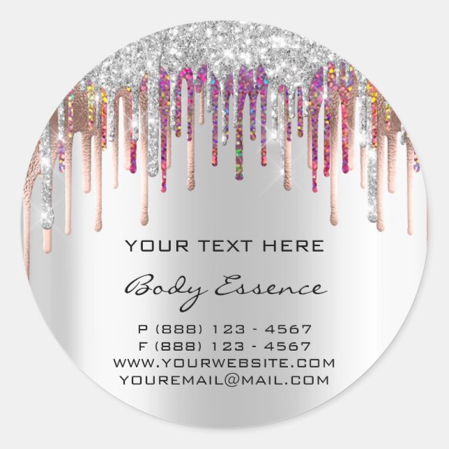 Makeup Holograph Drips Rose Silver Holidays  Classic Round Sticker (Front)