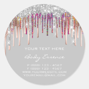 Makeup Holograph Drips Rose Silver Promotional  Classic Round Sticker