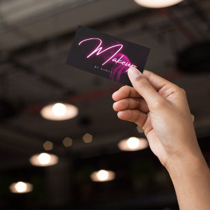 Makeup Hot Pink Neon & Smoke Handwritten Script Business Card