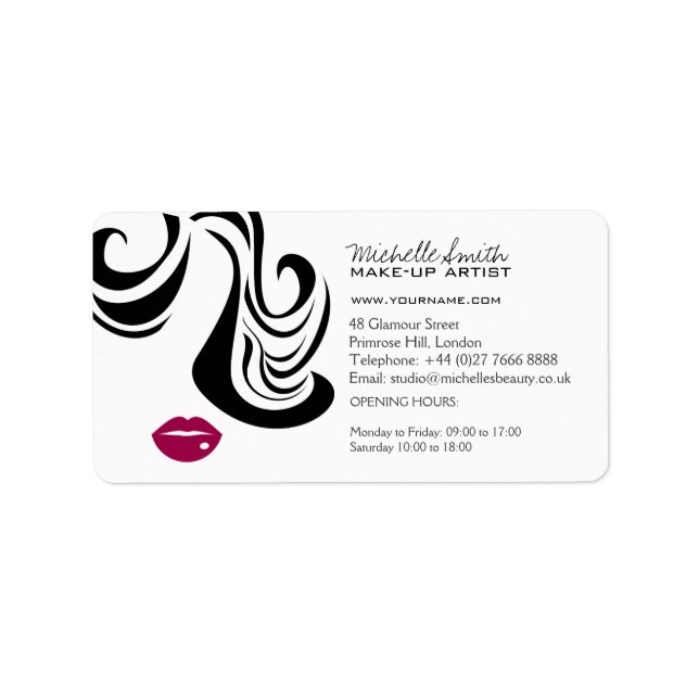 Makeup Icon Woman face in black white pink lips Label (Front)