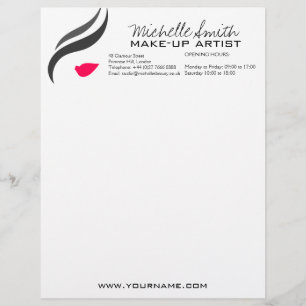 Makeup Icon Woman face in black white pink lips Letterhead
