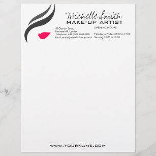 Makeup Icon Woman face in black white pink lips Letterhead