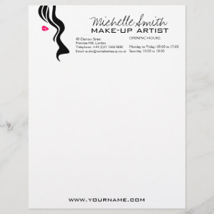 Makeup Icon Woman face in black white pink lips Letterhead