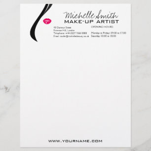 Makeup Icon Woman face in black white pink lips Letterhead