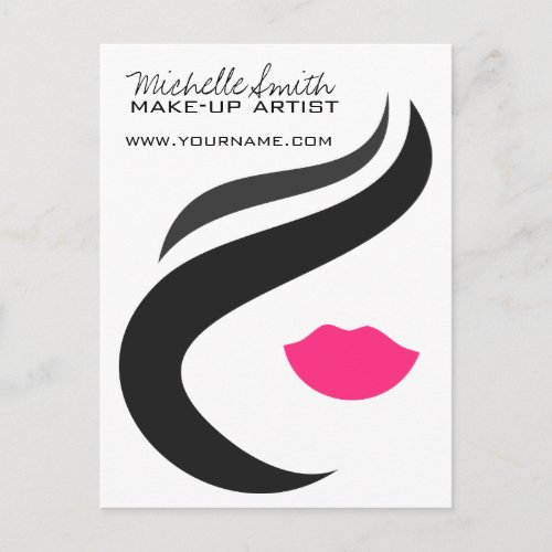 Makeup Icon Woman face in black white pink lips Postcard