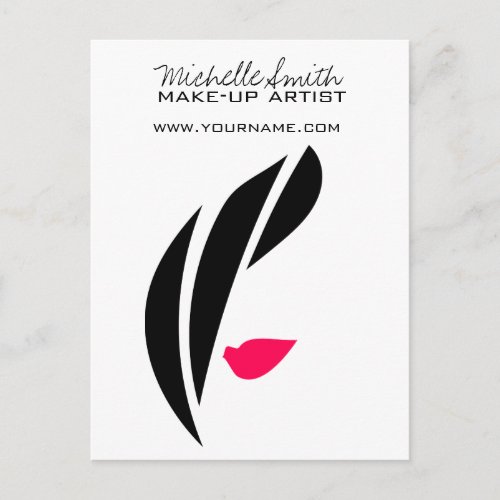 Makeup Icon Woman face in black white pink lips Postcard