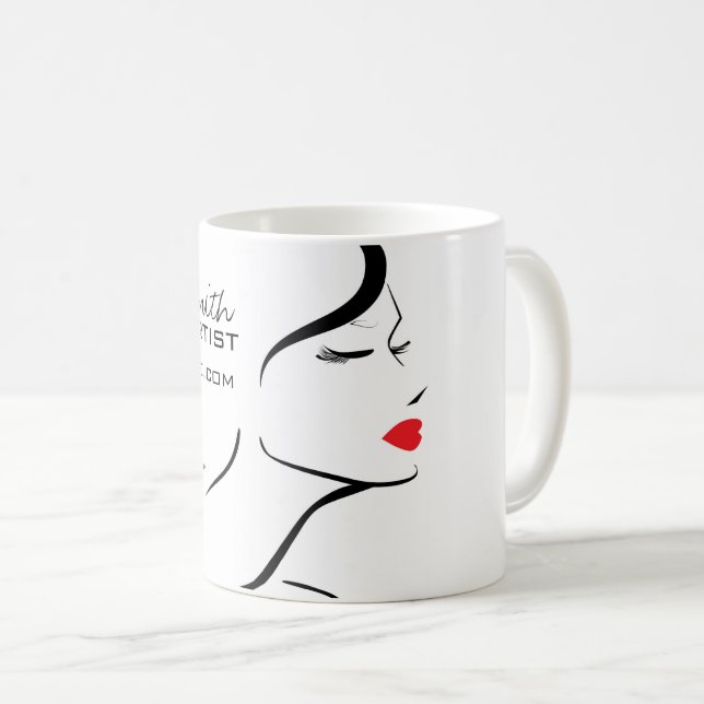 Makeup Icon Woman face in black white red lips Coffee Mug (Front Right)