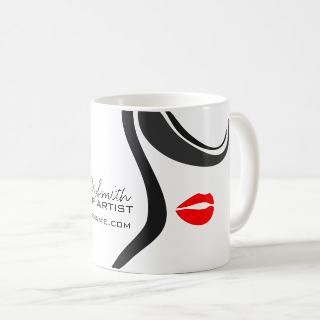 Makeup Icon Woman face in black white red lips Coffee Mug (Front Right)