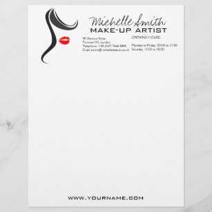 Makeup Icon Woman face in black white red lips Letterhead