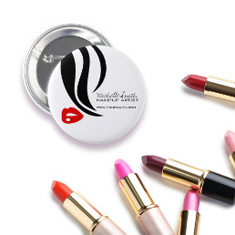 Makeup Icon Woman face in black white red lips Pinback Button