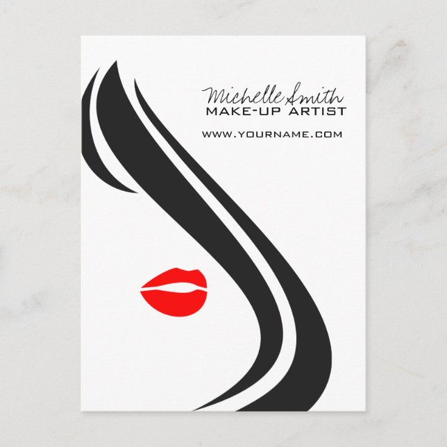 Makeup Icon Woman face in black white red lips Postcard (Front)