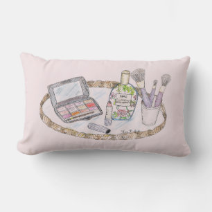Makeup Illustration Antique Makeup Tray Lumbar Pillow