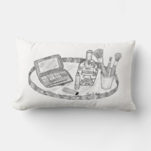 Makeup Illustration Antique Makeup Tray Lumbar Pillow
