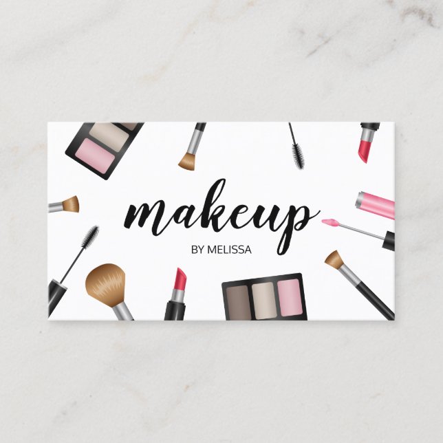 Makeup Illustration Makeup Artist Cosmetologist Business Card (Front)