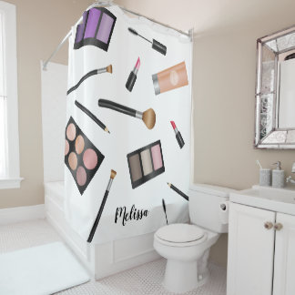Makeup Illustration With Personalized Name Shower Curtain