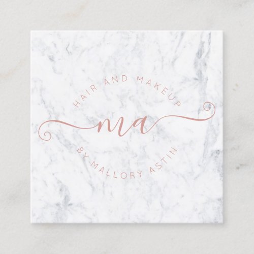 Makeup initials logo modern marble minimalist square business card