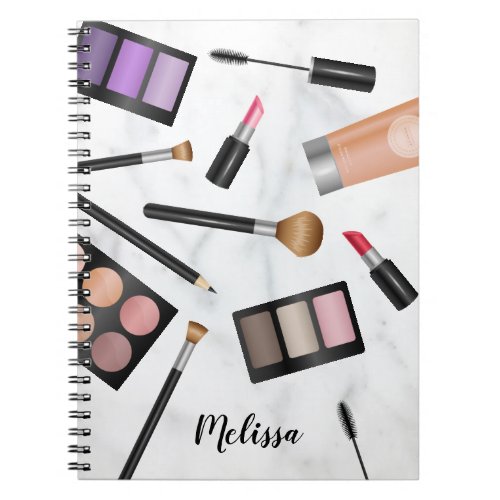 Makeup Items Illustration On Faux Marble  Name Notebook