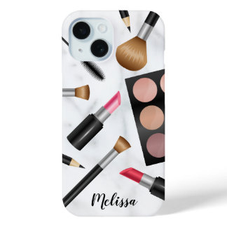 Makeup Items Illustration With Custom Name iPhone 15 Case