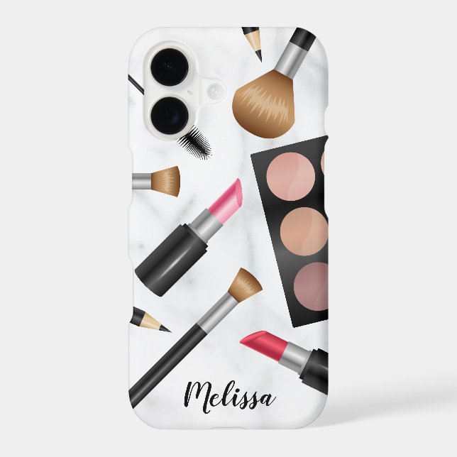 Makeup Items Illustration With Custom Name Iphone Case (Back)