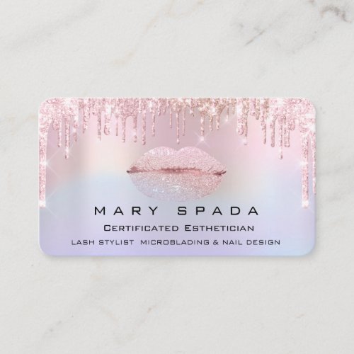 Makeup Kiss Lips Lashes Pink Holograph Drips Business Card