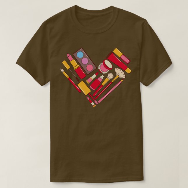 Makeup kit beautician woman heart T-Shirt (Design Front)