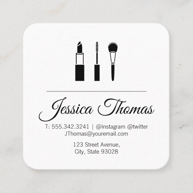 Makeup Kit (Black / White) Square Business Card (Front)