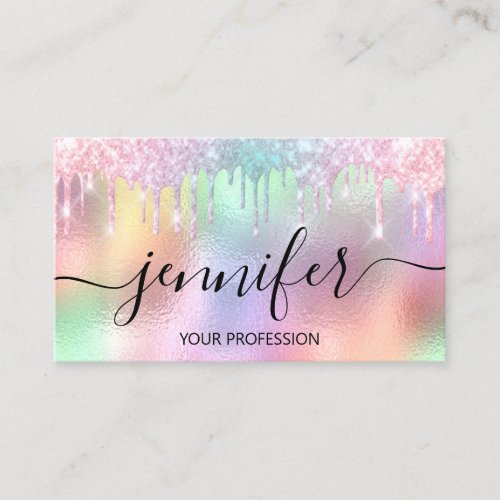 Makeup Lash Hair Nails Holographic Drips Business Card