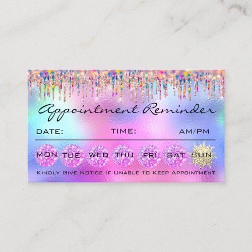Makeup Lashes Appointment Reminder Holograph Pink Business Card