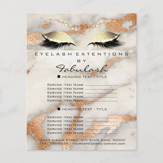 Makeup Lashes Beauty Salon Flyer Marble Coral Gold (Front)