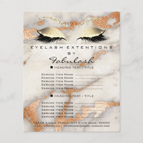Makeup Lashes Beauty Salon Flyer Marble Coral Gold