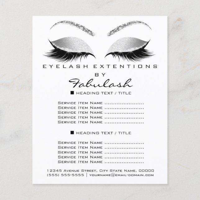 Makeup Lashes Beauty Salon Glitter Flyer Gray Glam (Front)