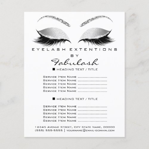 Makeup Lashes Beauty Salon Glitter Flyer Gray Glam