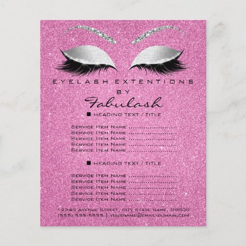 Makeup Lashes Beauty Salon Glitter Flyer Gray Pink