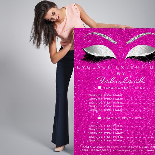 Makeup Lashes Beauty Salon Glitter Flyer Hot Pink