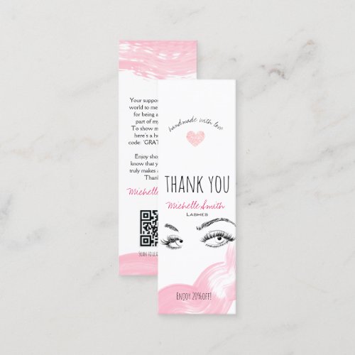 Makeup Lashes Brow Pink Thank you Qr Code Discount Mini Business Card
