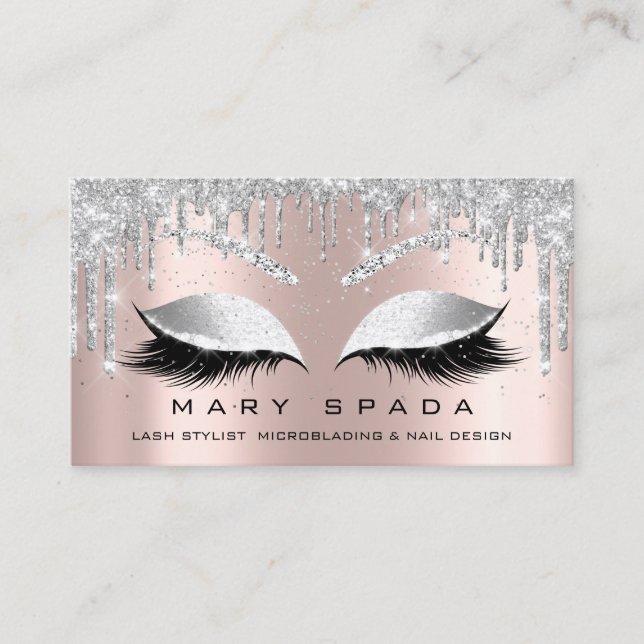 Makeup Lashes Browns Gray Spark Rose Confetti Business Card (Front)
