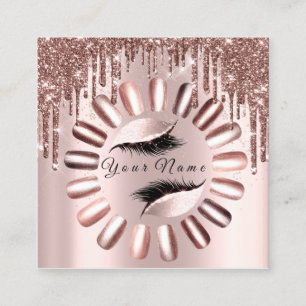 Makeup Lashes Glitter Rose Nails Manicure Skinny Square Business Card
