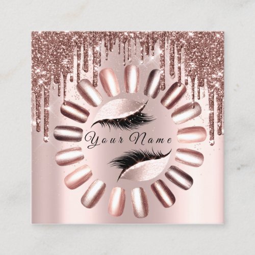 Makeup Lashes Glitter Rose Nails  Manicure Skinny Square Business Card