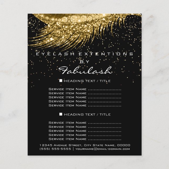 Makeup Lashes Gold Confetti Flyer 1 Page Prices (Front)