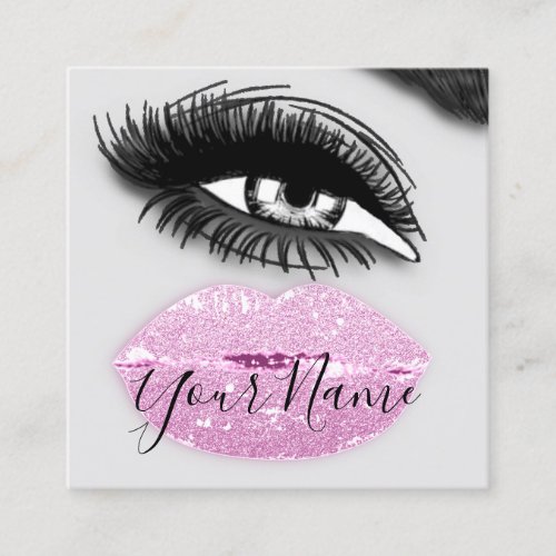 Makeup Lashes Gray Kiss Lips Logo  QR Code  Square Business Card