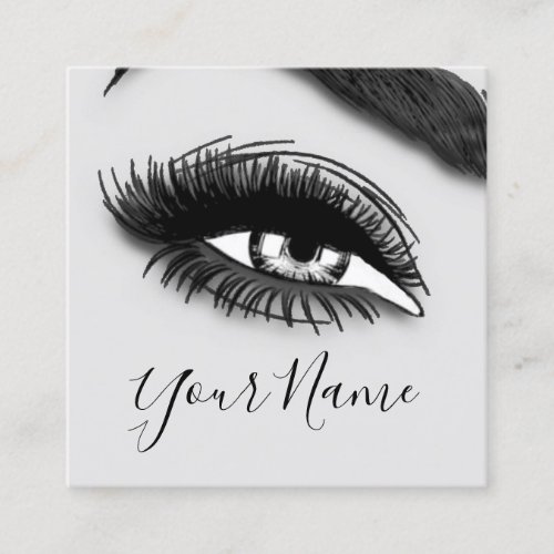 Makeup Lashes Gray Microblade Logo  QR Code  Square Business Card