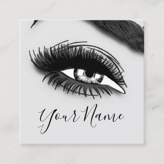 Makeup Lashes Gray Microblade Logo  QR Code  Square Business Card (Front)