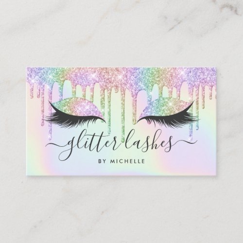 Makeup lashes holographic unicorn glitter drips business card