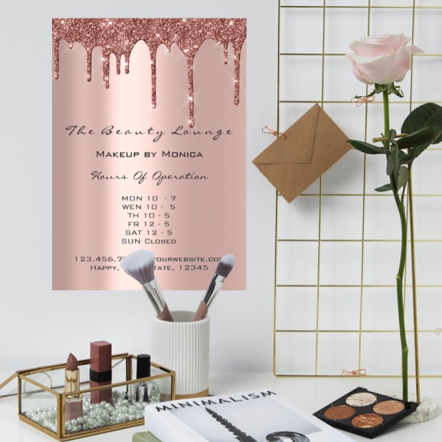 Makeup Lashes Opening Hours Salon Drip  Price list Poster (Makeup Lashes Opening Hours Salon Drip Price list Poster)