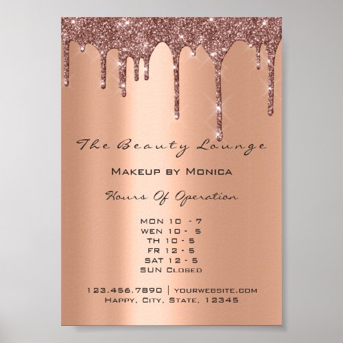 Makeup Lashes Opening Hours Salon Drip  Price list Poster