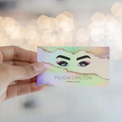 Makeup  Lashes Pastel Rainbow  Gold Glitter Business Card
