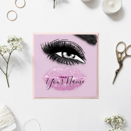 Makeup Lashes Pink Kiss Lips Logo  QR Code  Square Business Card