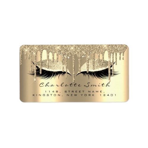 Makeup Lashes Return Address Drips Gold RSVP Label